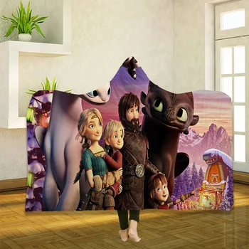 

How to Train Your Dragon 3D Printing Throw Hooded Blanket Wearable Warm Fleece Bedding Office Quilts Soft Adults Travel 15