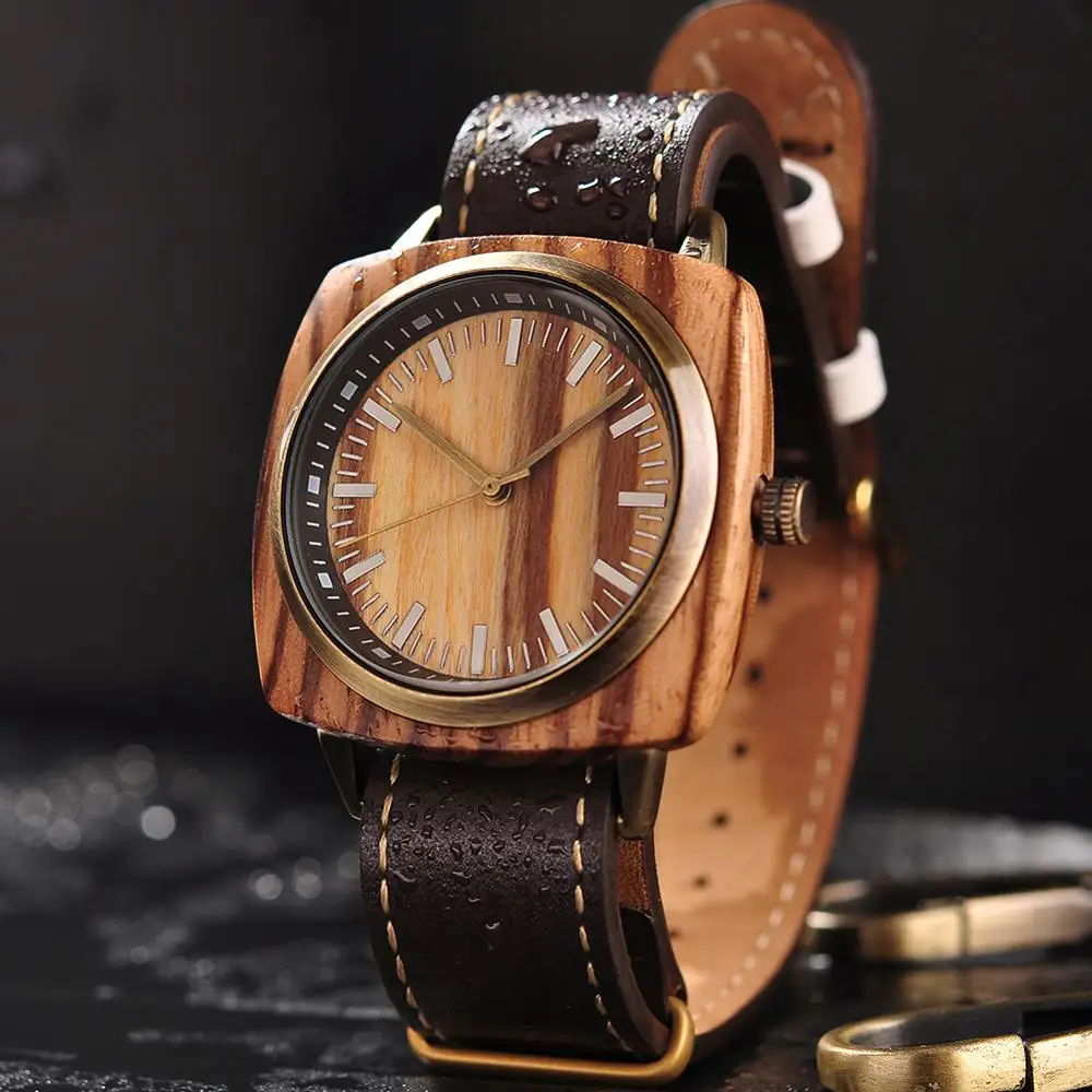 W-T06-2 Leather Relogio masculino BOBO BIRD часы мужские Топ люксовый бренд деревянные наручные часы в деревянной коробке erkek kol saati Рождественский подарок для Него - Цвет: W-T06-2 Leather