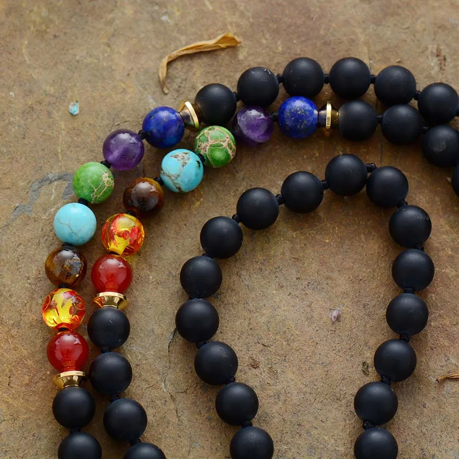 New Chakras 108 Beads Mala Matte Onyx 7 Color Stones Reiki Charm Tassel Necklace Bead Knotted Meditation Yoga Necklace Dropship - Image 5