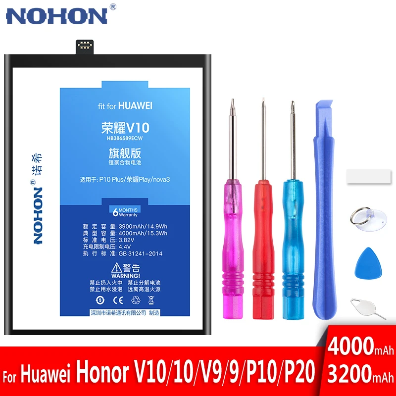 Nohon Аккумулятор для Huawei Honor V10 10 V9 9 играть P10 плюс P20 Nova 3 батарея Замена Bateria HB386589ECW