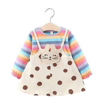 

Infant Clothing For Baby Dress Toddler Long Sleeve Casual Chromatic Striped Straps Dresses Newborn A-Line Birthday Party Vestido