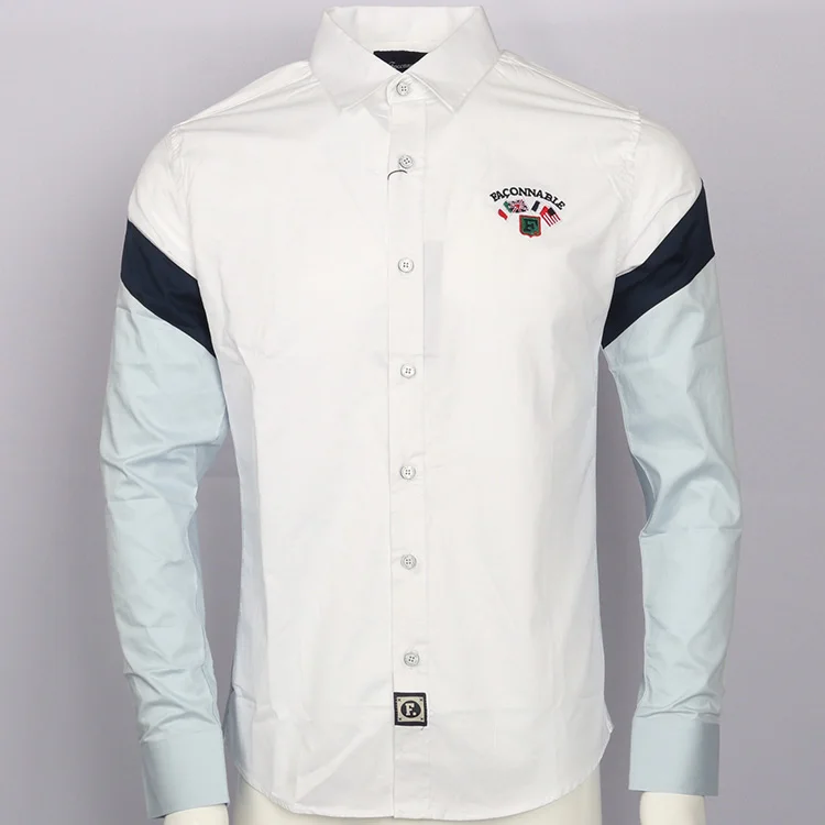Бежевый Рубашка с вышивкой, camisa masculina, мужские рубашки с длинным рукавом, хлопок, Social hombre eden park faconnable Сорочки мужские - Цвет: Бежевый