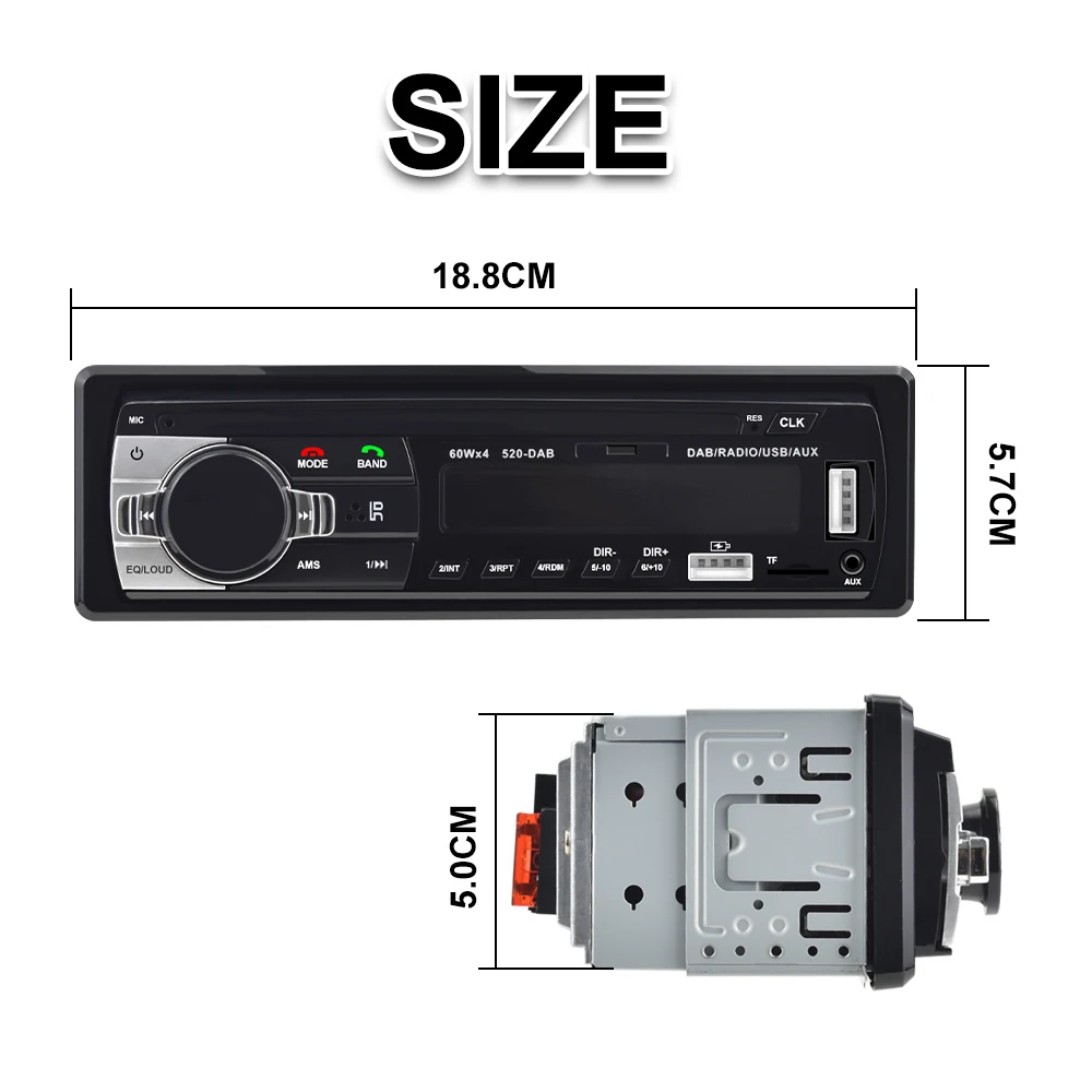 Podofo Dab Car Radio Autoradio Stereo Receiver FM Aux Input SD USB JSD-520 12V In-Dash 1din Bluetooth MP3 Multimedia Player