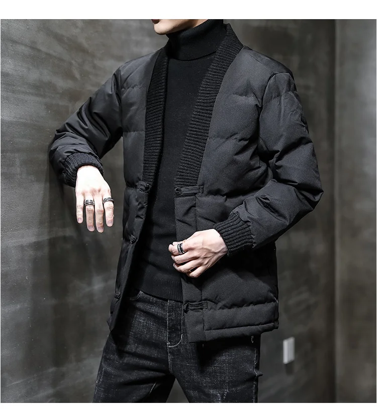 Winter New Jacket Men's Warm Thick Fashion Solid Color V-neck Casual Coat Man Streetwear Wild Loose Cotton Parka Men Clothes