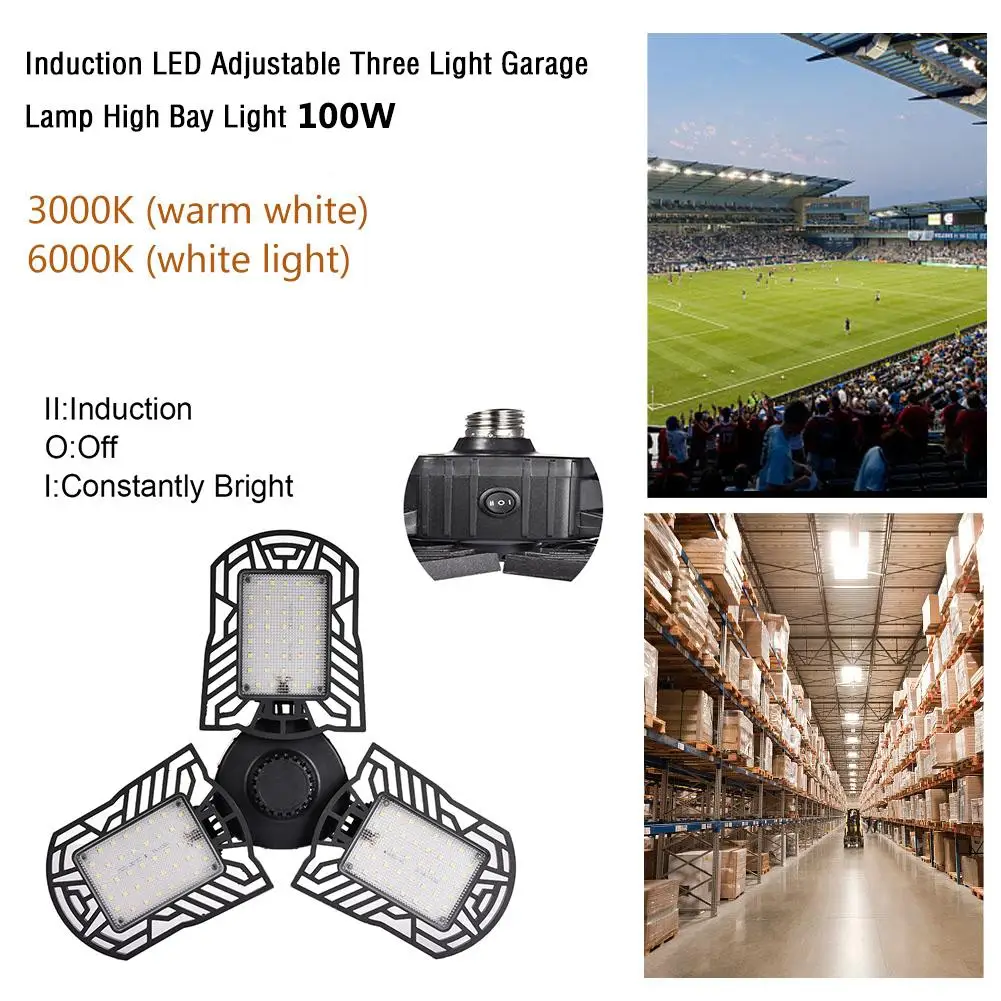 

Motion Activated Light,100w E26/E27 Deformable Led Garage lights,Lamp,ceiling light,Radar Home Lighting,Warehouse,Studio,Basemen