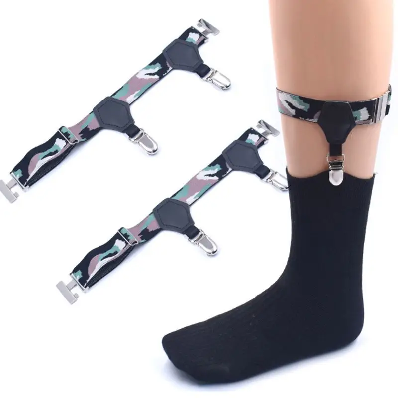 Men Adjustable Sock Suspenders Camouflage Print Elastic Nylon Garter Belt Holder