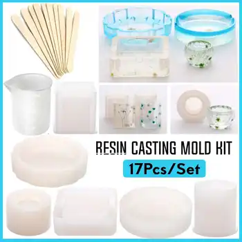 

17Pcs/set DIY Pot Mold Ashtray Cups Flexible Silicone Mold Epoxy Resin Jewelry Craft Clay Resin Molds Jewelry Making Acces