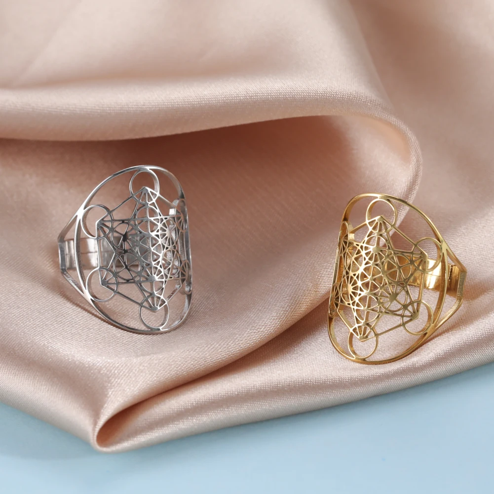 Skyrim Angel Seal Archangel Metatron Cube Stainless Steel Ring Women Sacred Geometry Rings Amulet Religious Spiritual Jewelry stainless steel ring,finger ring