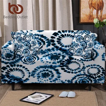 

BeddingOutlet Blue Tie Dye Sofa Cover Boho Indigo 3Pcs Couch Cover With Cushion Covers Chic Watercolor Art Stretch Slipcover