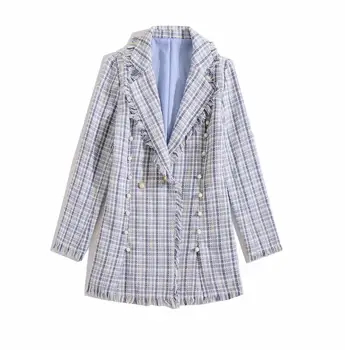 

Autumn 2019 new European and American women's wear Long-sleeved lapel plaid Beautiful buttons Tweed jacket