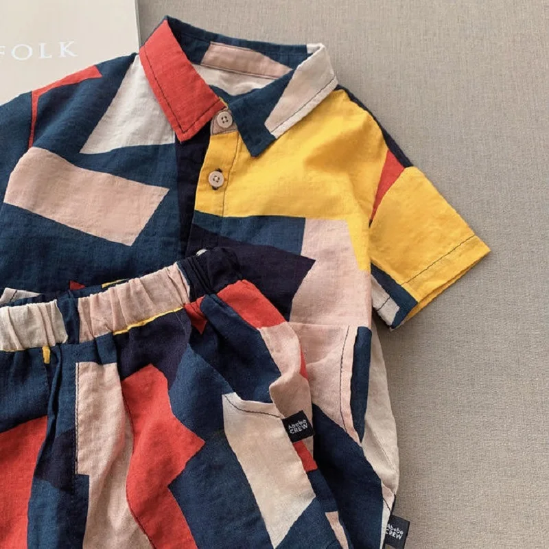 Baby Girl Boy Cotton Clothes Set Geometric Shirt+Shorts 2PCS Summer Infant Child Clothing Set Outfit Baby Clothes Suit 1-10Y