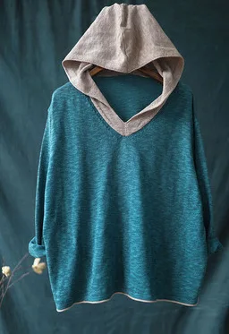 Blue Johnature, Женский пуловер с капюшоном, свитер, 7 цветов, длинный рукав, осень, новинка, пэчворк, цветной, вязанный, хлопок, женский, корейский свитер - Цвет: Blue