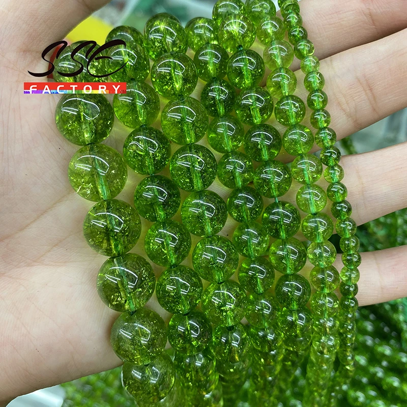 Natural verde peridot cristal contas de quartzo redondo solto 15