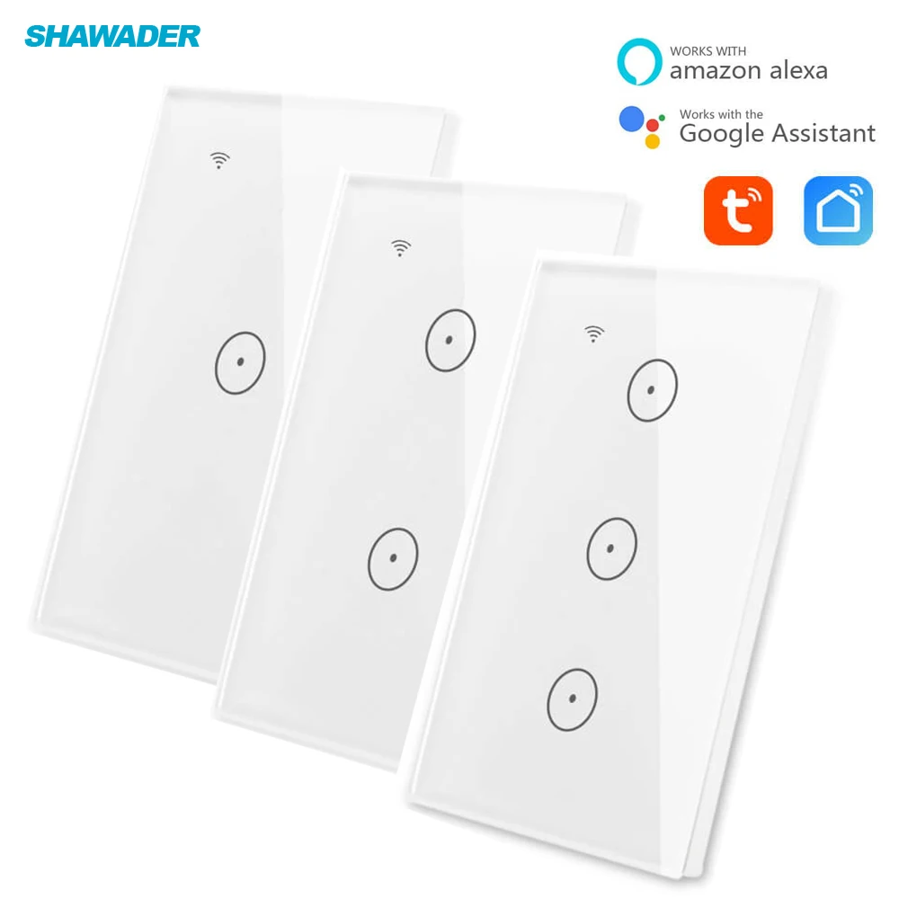 

WiFi Smart Wall Light Interruptor Switch Touch Panel Wireless 1/2/3 Gang Remote Control Timer work with Alexa Google Assistant