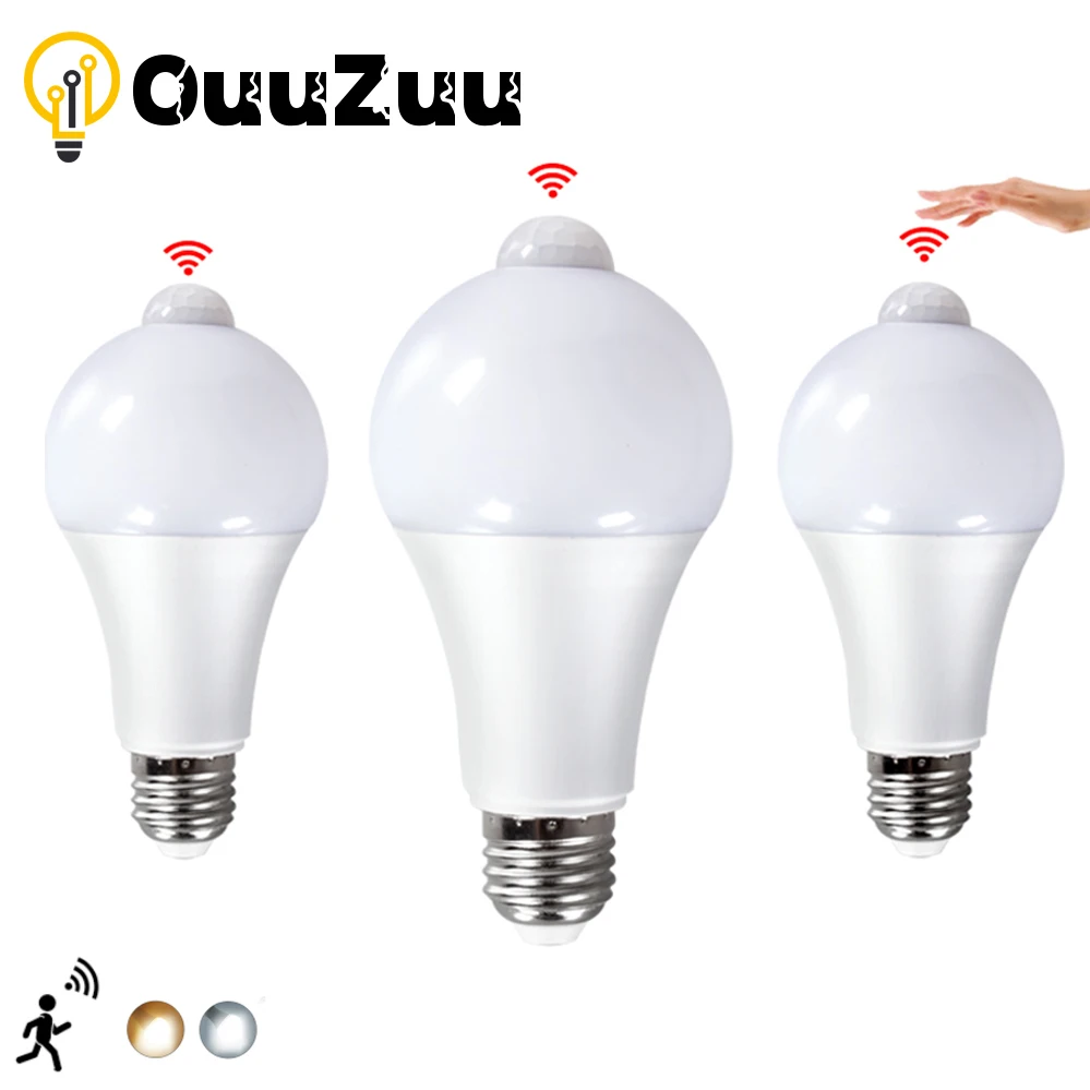 OuuZuu E27 LED PIR Motion Sensor Light Bulb 12W 15W 18W 85265V