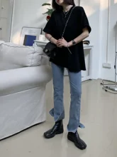 

2021NEW High Waist Jeans Thin Split Jeans 2021 New Loose Straight Wide Leg Micro Flared Pants Women's Autumn