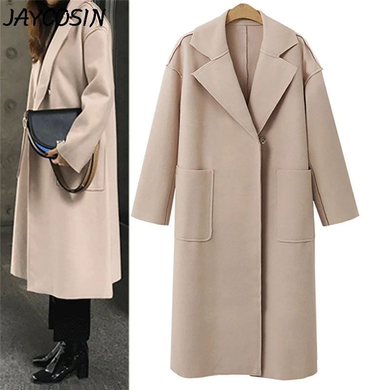 

JAYCOSIN Women Woollen Coat Oversize Trench Cashmere Jackets Solid Color Coat Overcoat Loose Parka Outwear casaco feminino a8