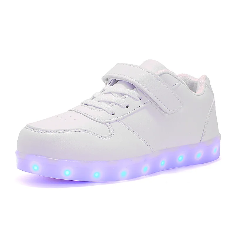 608-White Размер 25-37 usb зарядка корзина Led детская обувь с светильник детская повседневная обувь для мальчиков и девочек светящиеся кроссовки светящаяся обувь - Цвет: 608-White