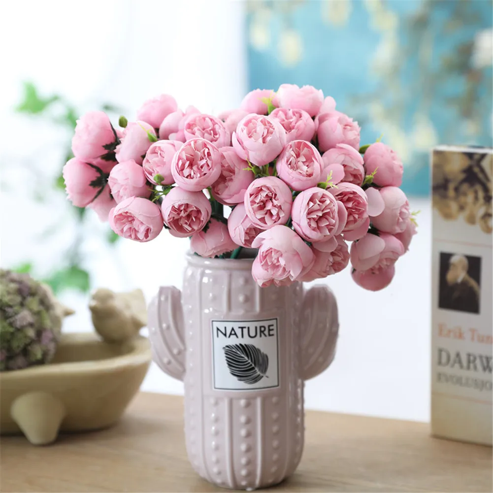 Artificial Bouquet 27 Head Rose Silk Flowers Fake Leaf Wedding Party Decor Home Table Artificial Decorations