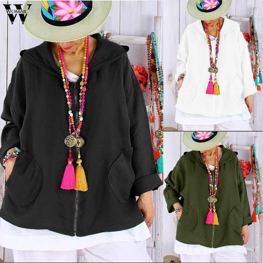 

2019 Tops NEW Womail Sweatshirts Women's Solid Zipper Pockets autumn Casual Hooded Regular Sport Mujer Women Sweatshirt L-XXXL a