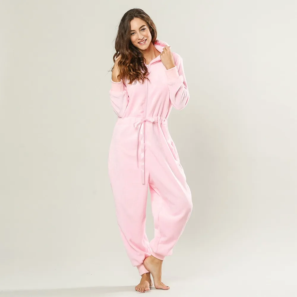 

Cute Pink Women Onesies Pajamas Suit Autumn And Winter Flannel Keep Warm And Soft Jumpsuit Pajama Casual Hooded Nightwear