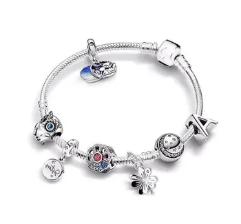 

925 Sterling Silver Two Engraved Discs Forever Sisters With Crystal Beaded Bracelet For Women Wedding Gift Pandora Jewelry