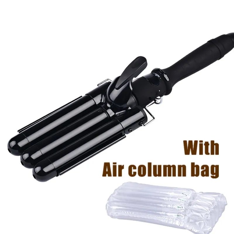 Black 32mmno box Щипцы для завивки волос, 3 Бочки, большая волна, автоматическая завивка, керамическая плойка для волос, один шаг, 3 волны, щипцы, инструменты для укладки, быстрый нагрев - Цвет: Black 32mmno box