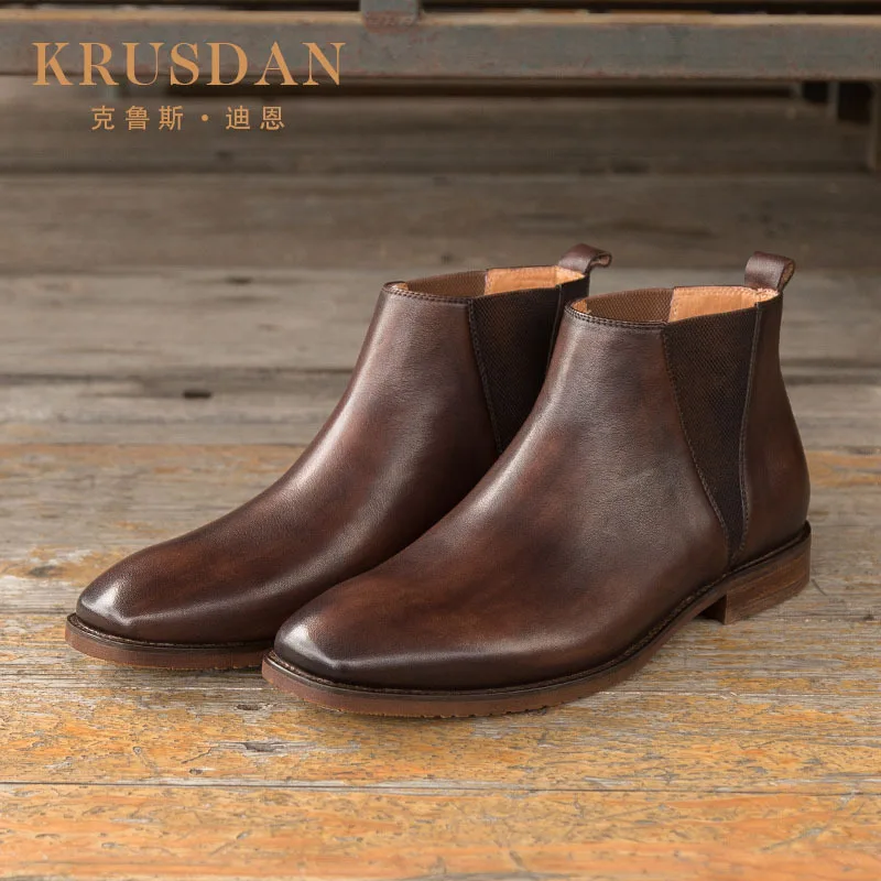 

KRUSDAN Origional New Style Men's Boot Autumn And Winter Casual Cowhide Chelsea Boots Mid-top Martin Boots
