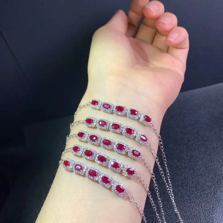 

Браслет из натурального рубина оптовая продажа серебра 925 пробы, красивый цвет, простой стиль