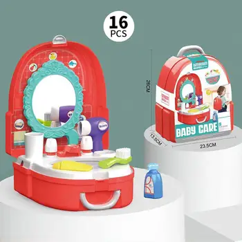

Children Simulation Realistic Practical Convenient Multifunctional Kitchen Tableware Makeup Cashier Tool Set Backpack Box Toys