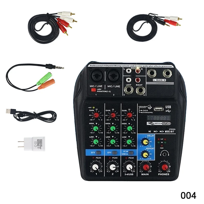 Микшерный пульт записи 48 В Phantom power Monitor AUX Paths Plus Effects 4 канала аудио микшер с USB для DJ Караоке MVI - Цвет: 004