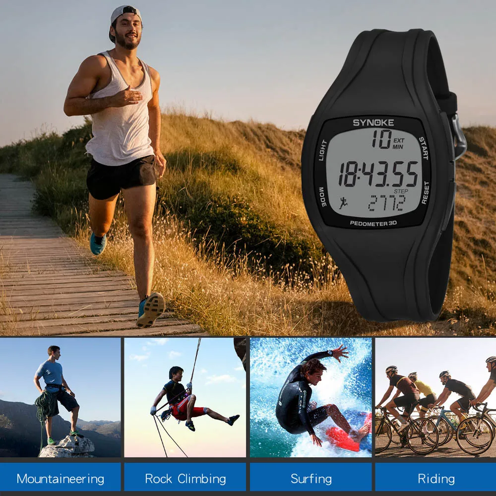 Synoke-reloj deportivo multifunción para hombre y mujer, cronógrafo resistente al agua hasta 50m, con podómetro y calorías, para exteriores