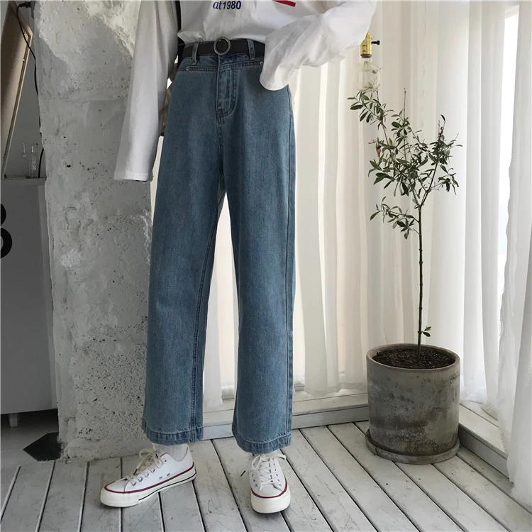 High Waist Jeans Women Loose Casual Simple All Match Womens Pockets Washed Korean Style New Fashion Females Hot Sale Comfortable
