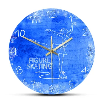

Figure Skating Printed Wall Clock Lady Skater Non ticking Round Watch Sport Timepiece Modern Design Home Decor