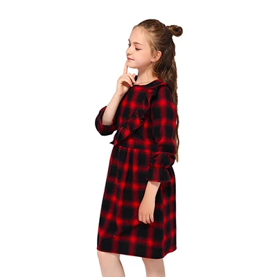 Черный Kseniya Kids New Arrival Girls Long Sleeve Dress Ruffle Plaid Petal Sleeve For 2 to 9 Years - Цвет: Черный