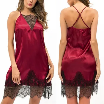 

Women Lace Sexy Lingerie Silk Satin Sleepwear Backless Nightdress Lingerie Thong 2019 Night Dress Night Gown Sleeping Dress CD