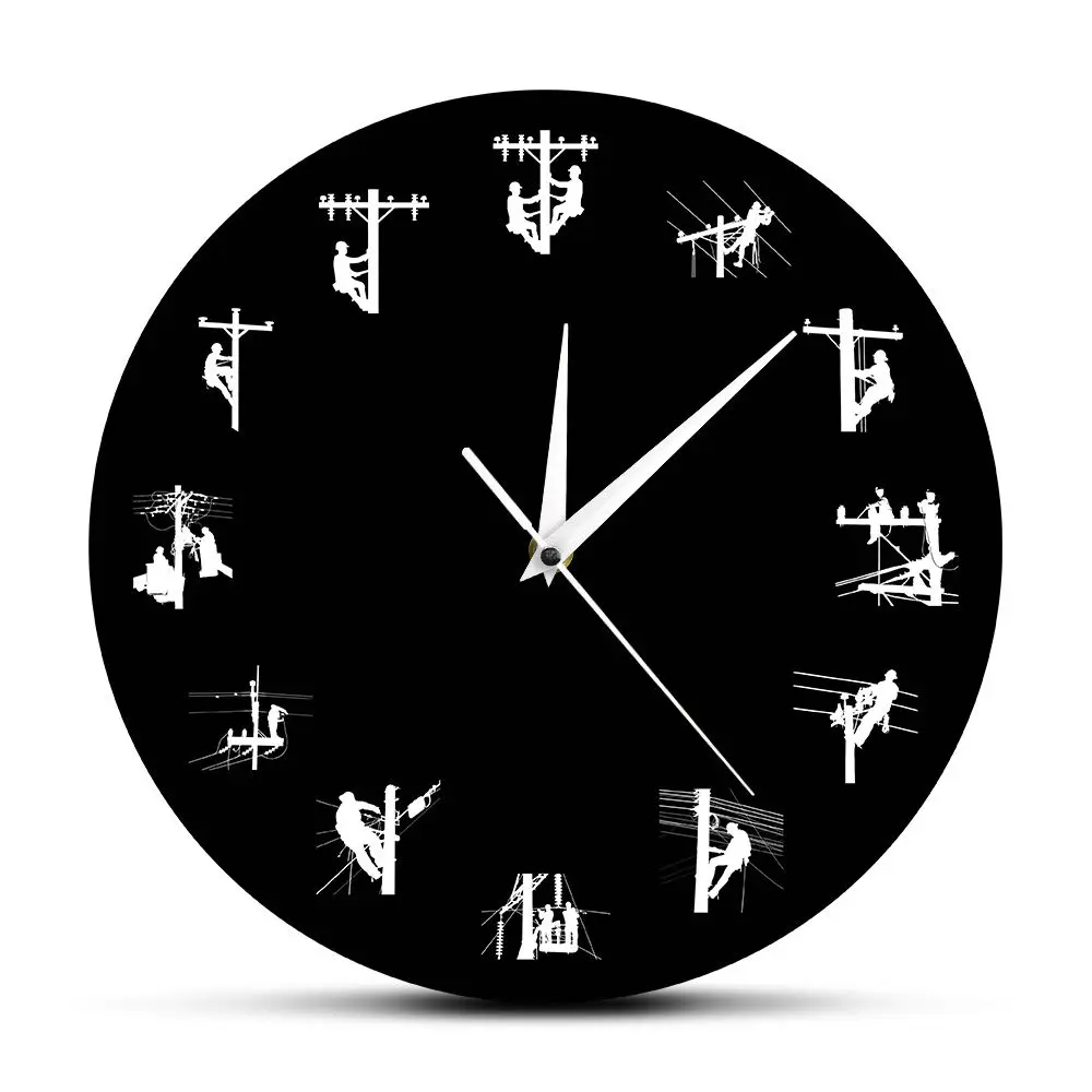Linemen Climbing Pole Restoring Power Silhouette Wall Clock Lineman Skull Decorative Retired Journeyman Lovers Gift | Дом и сад