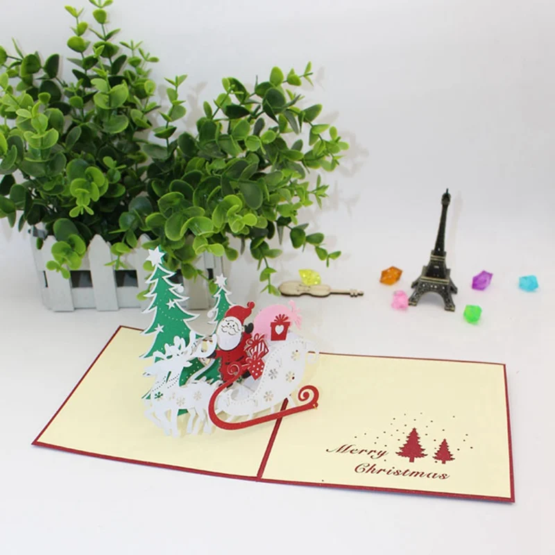  3D Handmade 2019 Merry Christmas Tree Reindeer Santa Claus Paper Invitation Greeting Cards PostCard - 4.00022E+12