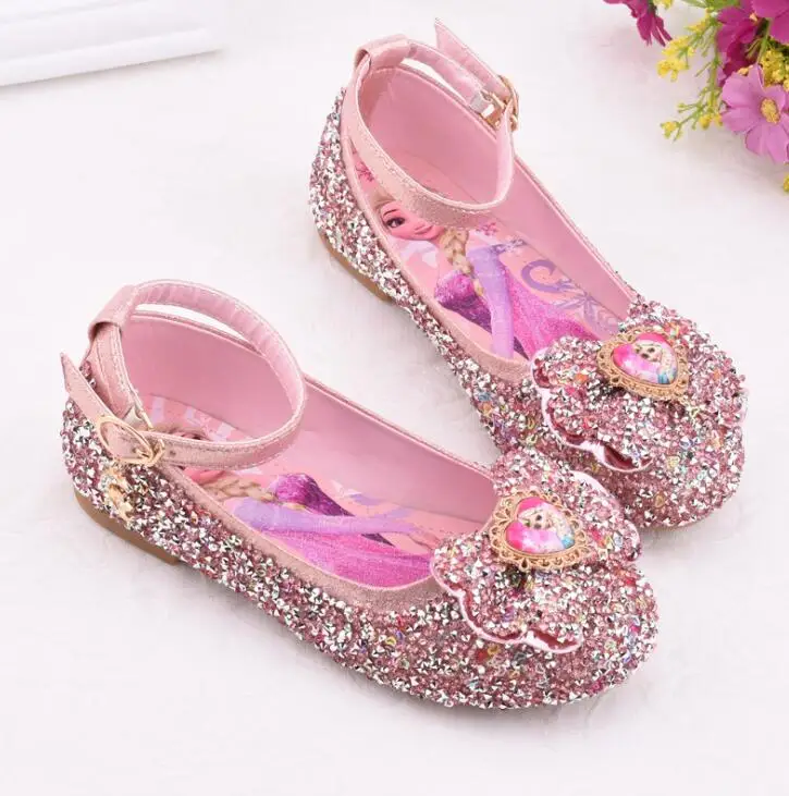 Children Princess Leather Shoes Girls Glitter Leather Shoes Fashion Flat Dance Dress Crystal Shoes Kids Party Wedding Sneakers