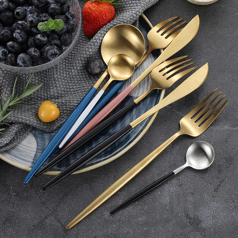 C- 4Pcs/set Hot Sale Dinner Cutlery Set Stainless Steel Dinnerware Knives Forks Spoons Wedding Silverware Home Party Kitchen