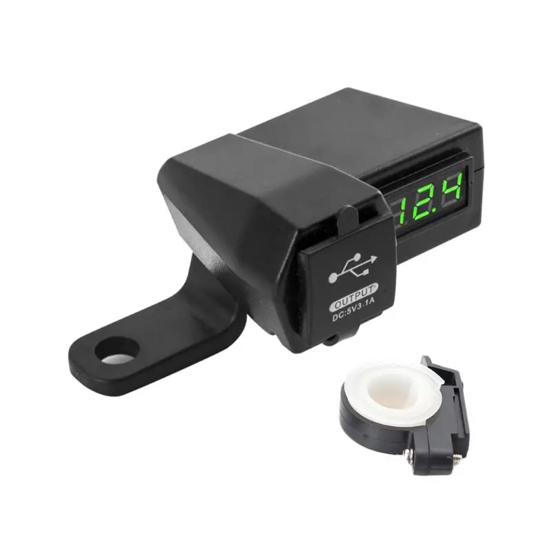 4NB102169-GN Водонепроницаемый 12V мотоцикл 5V 2.1A двойной USB зарядное устройство для мобильного телефона светодиодный вольтметр - Название цвета: 4NB102169-GN