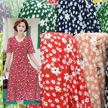 

Korean Silk Impervious Floral Sunflower Printed Fabric Designer DIY Dress T Shirt Material Breathable Fabric costura telas