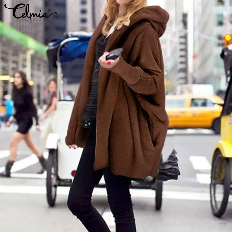 amazing Women Winter Hoodies Sweatshirts Faux Fur Coats Jackets 2019 Celmia Hooded Coat Warm Outerwear Fema