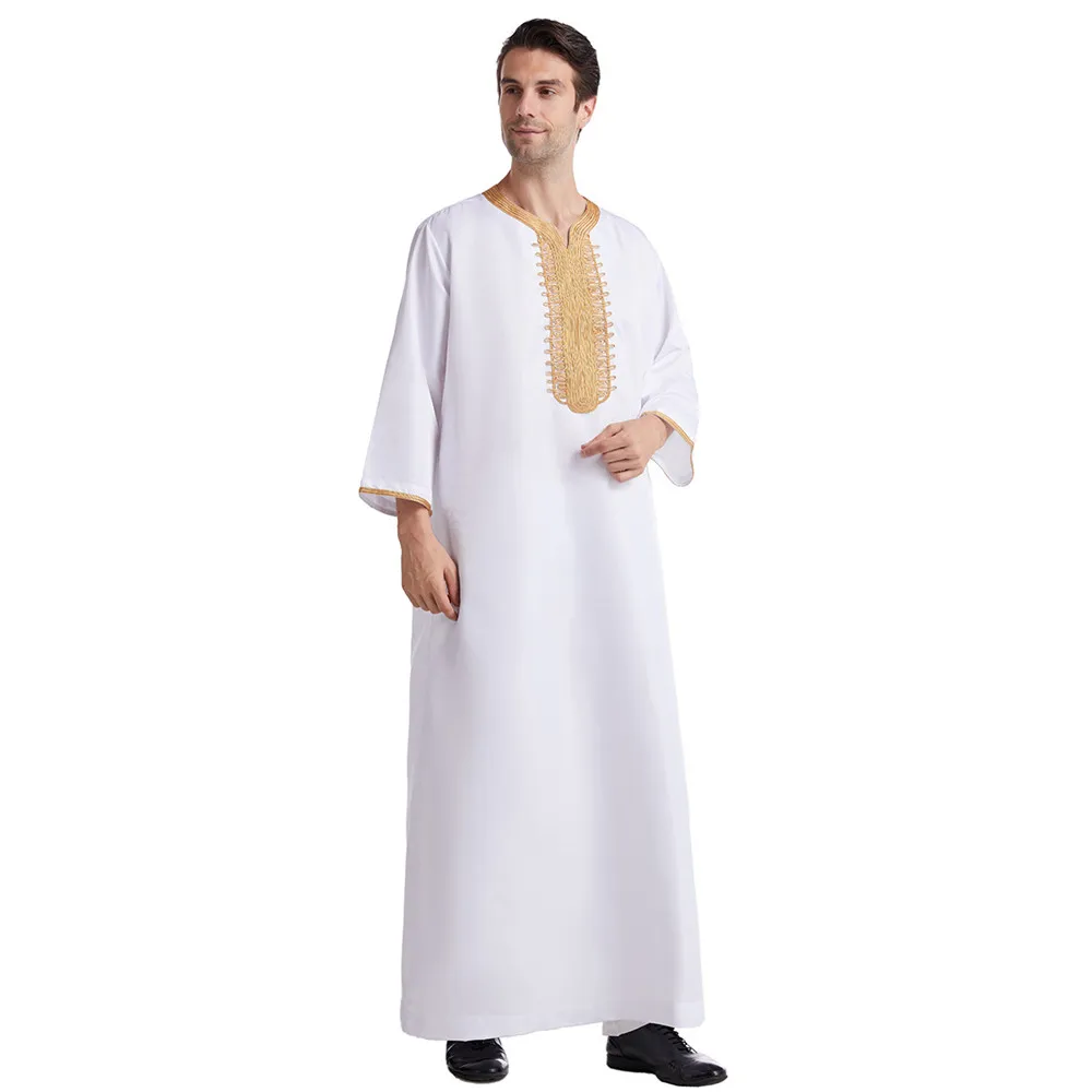 Men Traditional Muslim Jubba Thobes Arabic Islamic Clothing Fashion Embroidery Kaftan Saudi Arabia Dubai Abaya Long Dress Robes