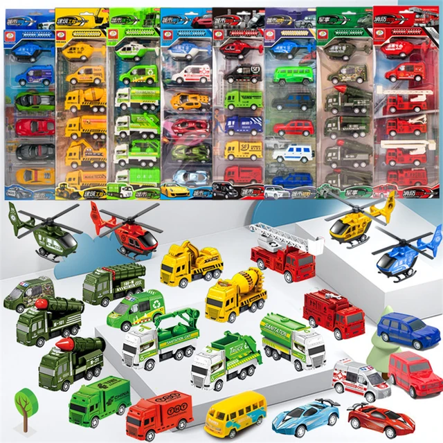 6PCS/Set Engineering Vehicle Cars Set Pull Back Construction Fire Truck Transportation Aviation Models Toys Kit Kids Mini Gifts 1