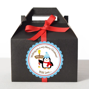 

100pcs Penguin Christmas Labels, North Pole Gift Box Sticker,Holiday labels, Chirstmas Decoration, Wave Edge Sticker or Tags