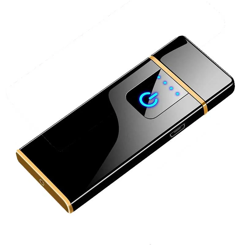10PCSBlack Перезаряжаемая Зажигалка USB ветрозащитная беспламенная электрическая зажигалка для сигарет сенсорная Индукционная двухсторонняя Зажигалка для сигар без газовой зажигалки - Цвет: 10PCSBlack