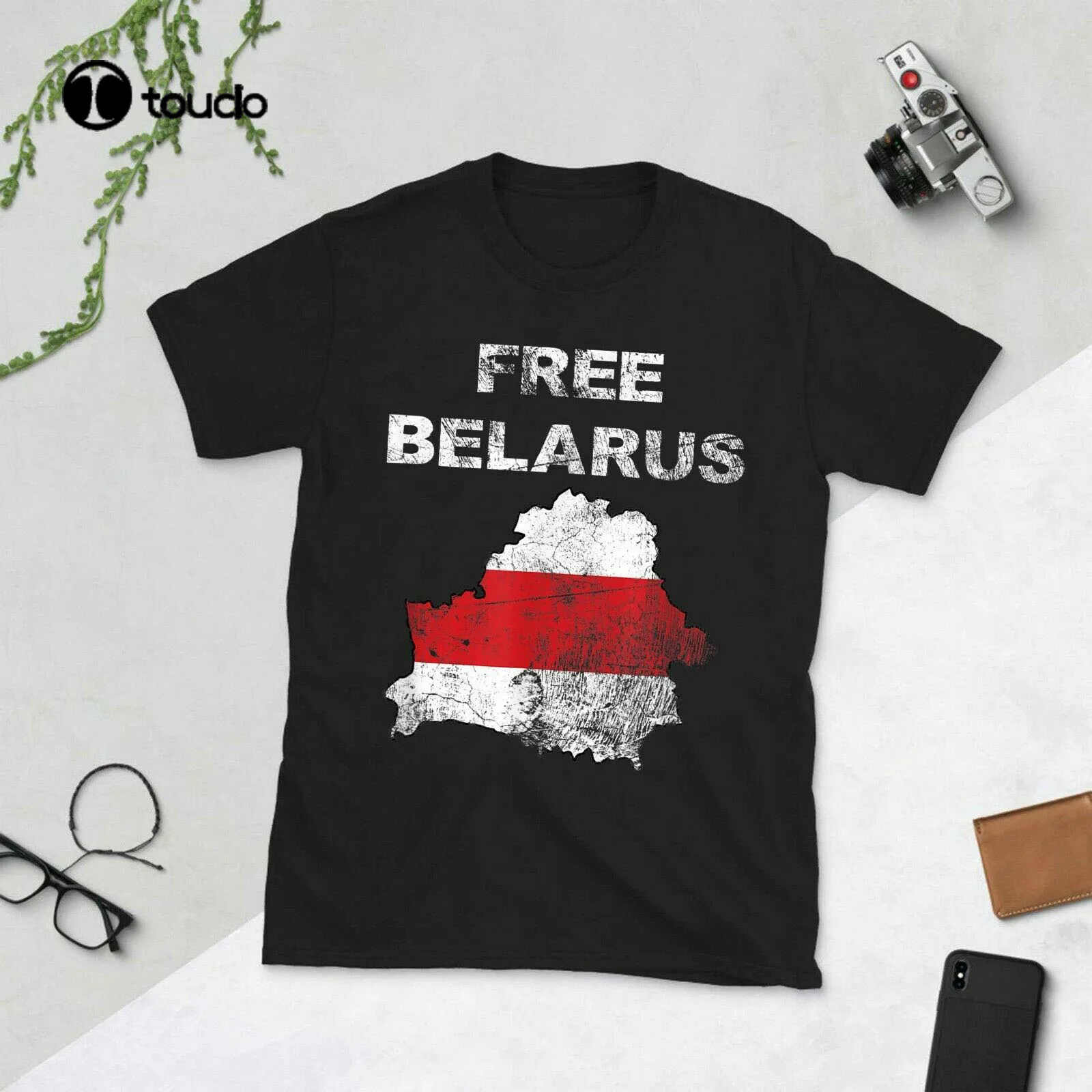 

Free Belarus Map Flag Resist Lukashenko Distressed Look T-Shirt, Support tee
