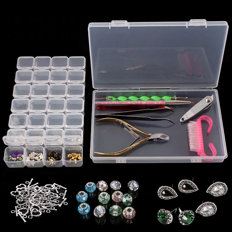 

28 Grid Plastic Empty Storage Box Jewelry Tools Stud Earrings Display Packaging Box Case DIY Beads Fingdings Organizer