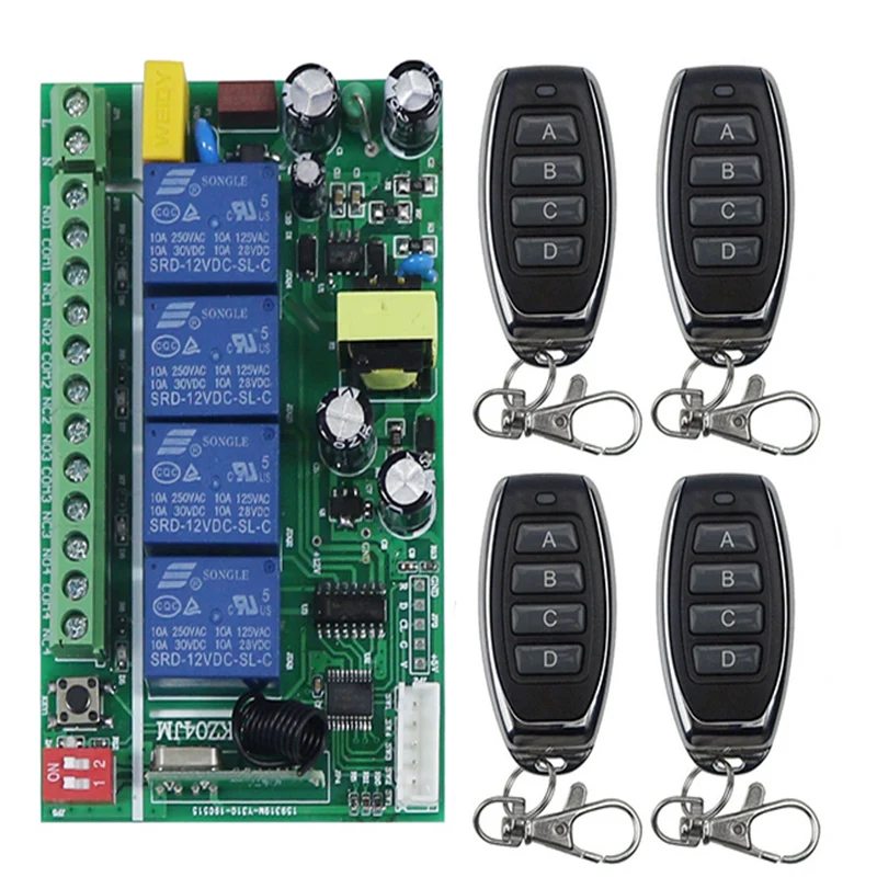 

AC85V-256V 4CH 4 CH 4 Channel 10A Relay RF Wireless Remote Control Switch System 315 MHz 433 MHz Transmitter And Receiver